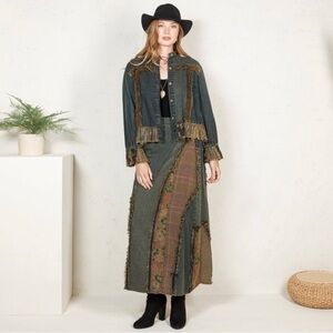 Young Threads Set 2 Piece Top Jacket and Skirt Boho Patchwork L Hippy Western